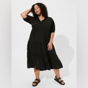 Torrid women’s maxi washable challis hi-low tiered shirt dress